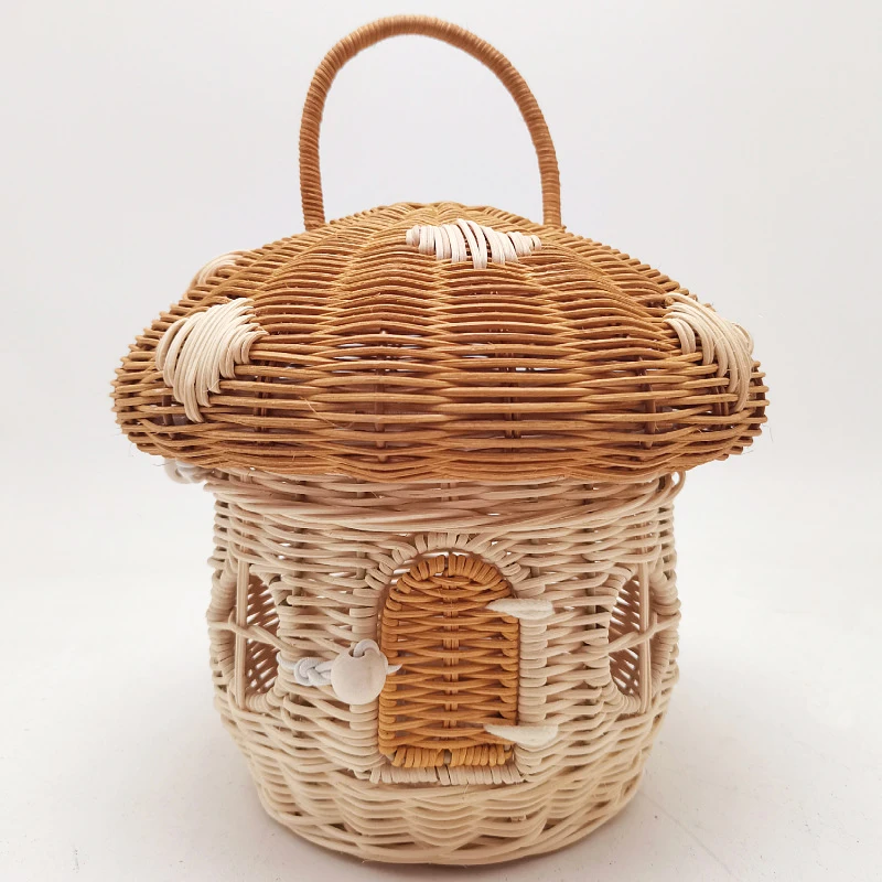 Rattan Plant Basket - ตะกร้าปิกนิกกลางแจ้งเห็ดกระเป๋าหวายทอตะกร้า Camping แบบพกพา Candy Acorns กระเป๋าถือ