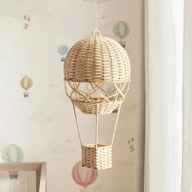 Rattan Plant Basket - ตะกร้าแขวนรูปบอลลูนลมร้อนทำจากหวายแฮนด์เมด สำหรับตกแต่งห้องเด็ก สถานที่การเรียนรู้ในวัยเด็ก และตกแต่งบ้าน