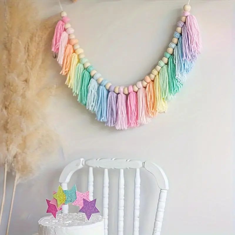 Home Decor Y2K - 1 PC Boho สีสันสายรุ้งพู่ Garland Handmade