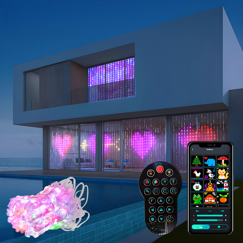 Home Decor Free App - ม่านไฟอัจฉริยะ400หลอด Rgbic แอปบลูทูธ DIY เปลี่ยนเพลงได้แสดงภาพอนิเมชัน GIF