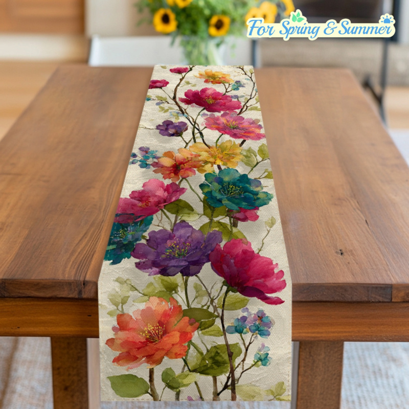 VIKAMA ผ้าปูโต๊ะลายดอกไม้สีน้ำ - Linen Table Runner บทวิจารณ์และราคา