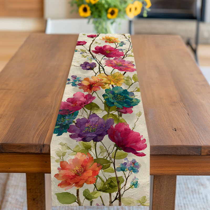 VIKAMA ผ้าปูโต๊ะลายดอกไม้สีน้ำ - Linen Table Runner บทวิจารณ์และราคา
