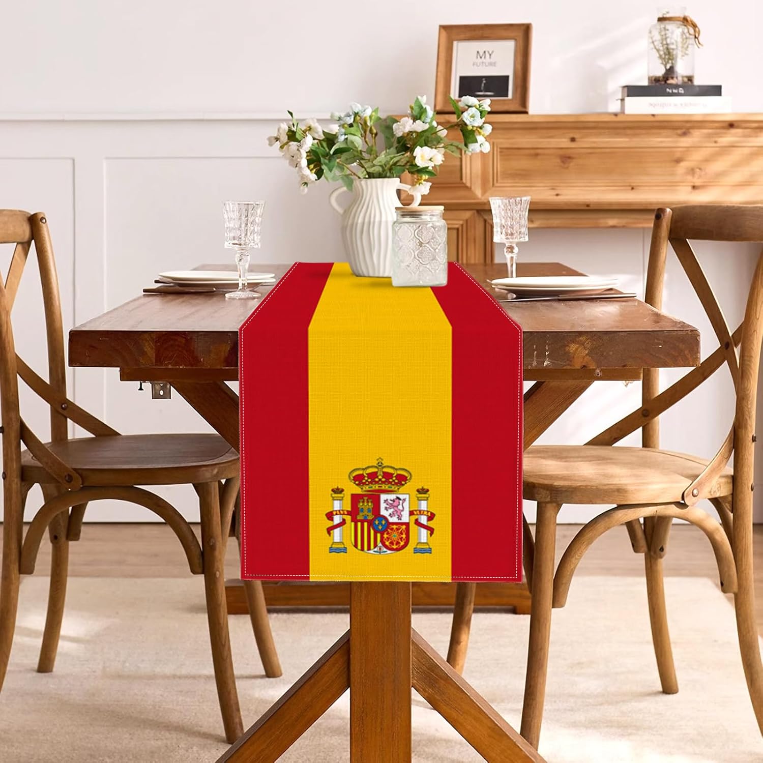 ผ้าปูโต๊ะลายธงชาติสเปน ผ้าลินิ - Linen Table Runner บทวิจารณ์และราคา