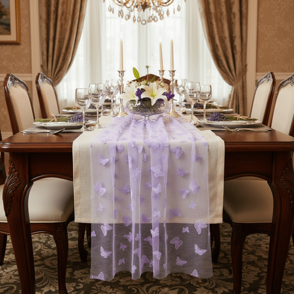 ผ้าปูโต๊ะตาข่ายลายผีเสื้อโรแมน - Linen Table Runner บทวิจารณ์และราคา
