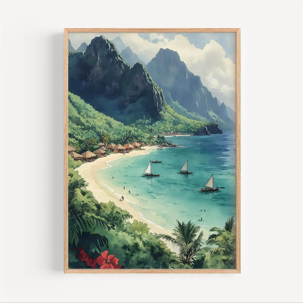 ภาพวาดสีน้ำบนผ้าใบ ลอมบ็อก ภาพ - Home Decor Indonesia บทวิจารณ์และราคา