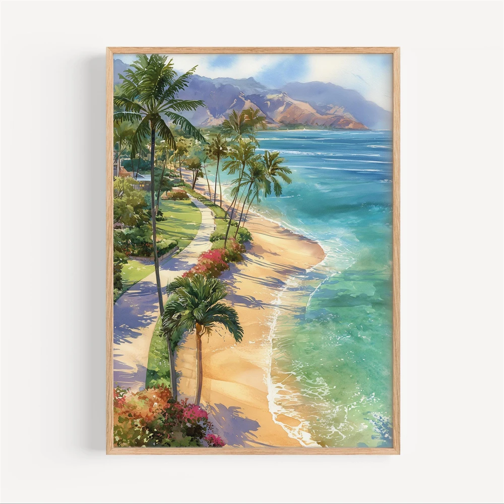 ภาพวาดสีน้ำบนผ้าใบ ลอมบ็อก ภาพ - Home Decor Indonesia บทวิจารณ์และราคา