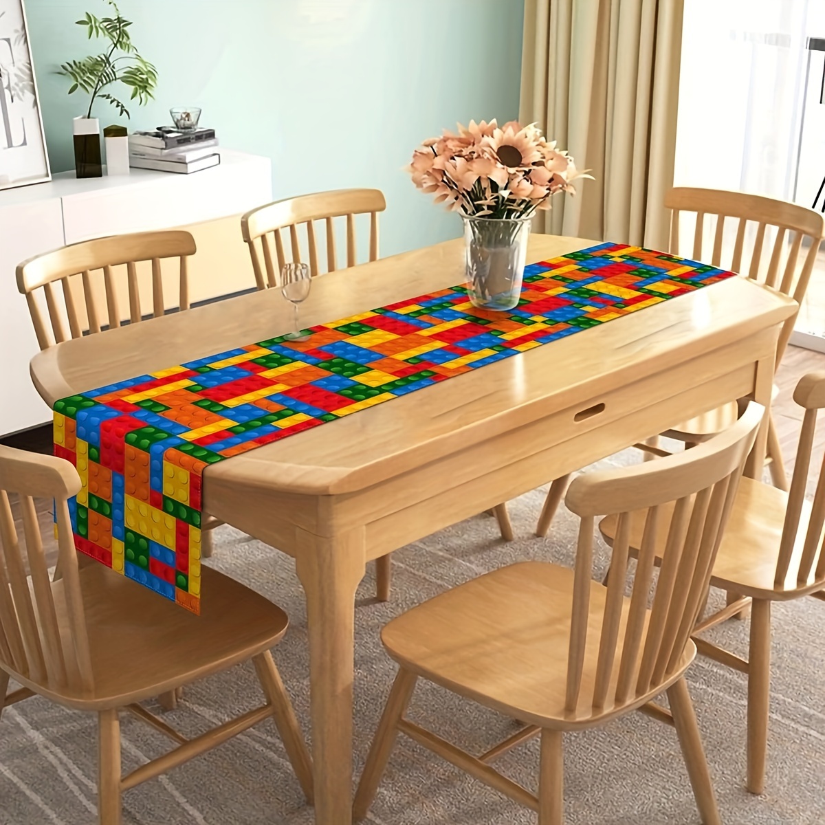 ผ้าปูโต๊ะลายบล็อกสีสันสดใส - ข - Linen Table Runner บทวิจารณ์และราคา