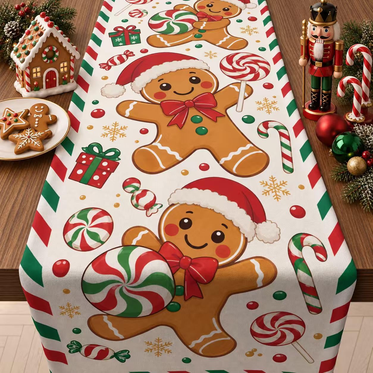 ผ้าปูโต๊ะลายขนมปังขิงคริสต์มาส - Linen Table Runner บทวิจารณ์และราคา